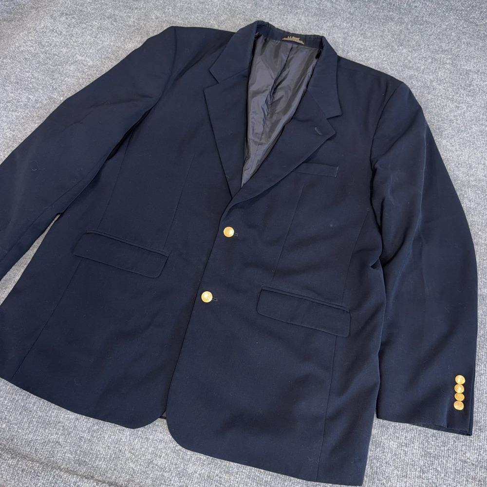 Vintage LL Bean Traveler Blazer Mens 48 Tall Navy Gold Button Sport Coat Jacket
